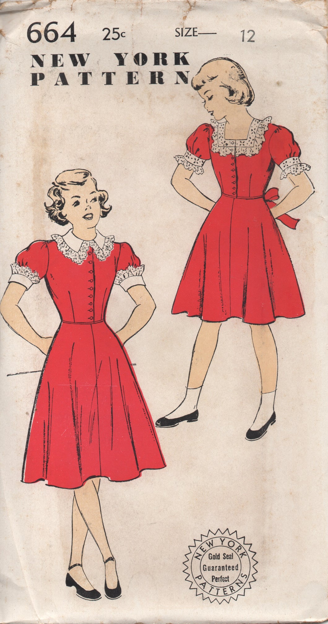 1950's New York Girl's Shirtwaist Dress with Short Sleeves and Two Necklines - Bust 30