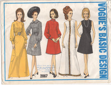 1960's Vogue Basic Design Maxi or Midi Dress with Long or No Sleeves - Bust 34" - No. 2067