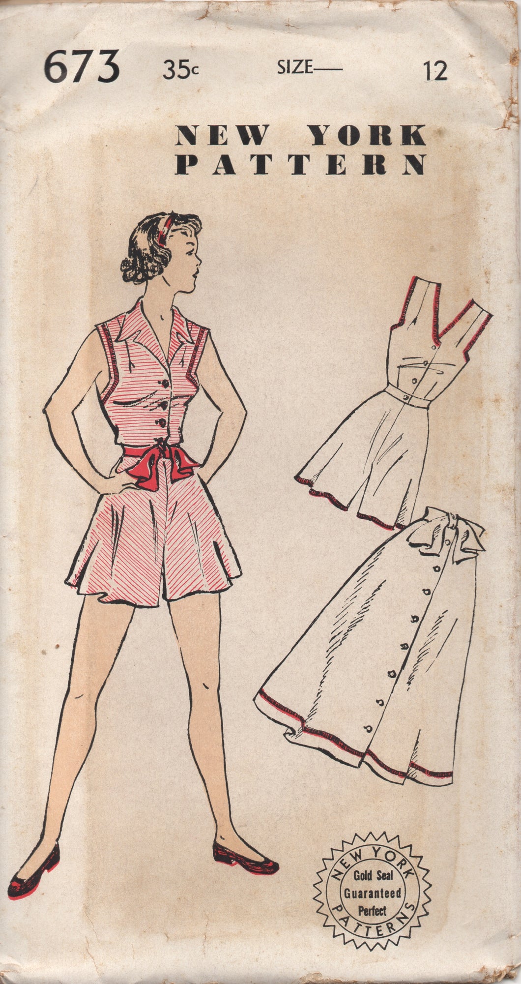 1950's New York Three Piece Playsuit with Blouse, High Waisted Shorts and Skirt - Bust 30