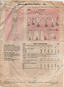 1950’s Simplicity Designer One Piece Dress with Button Up Side & Scarf- Bust 30” - No. 8286