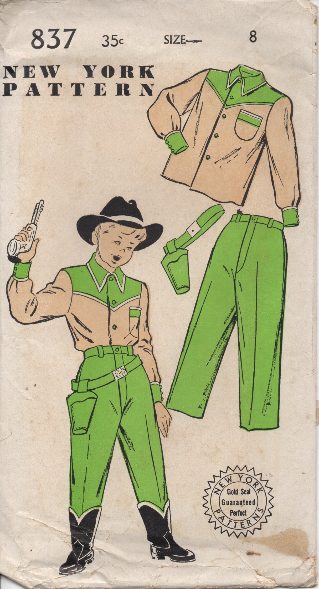 1950's New York Boy's Western shirt, Pants and Holster Pattern - Chest 26" - UC/FF - No. 837