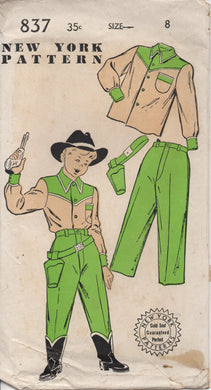 1950's New York Boy's Western shirt, Pants and Holster Pattern - Chest 26