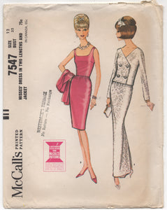 1960's McCall's Evening or Day Gown and Double Breasted Jacket - Bust 32" - No. 7547