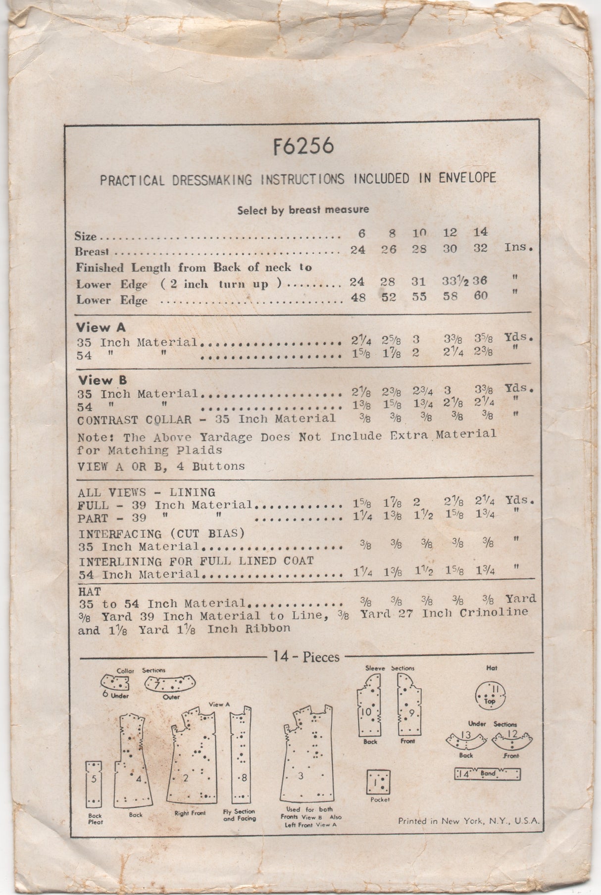 1940's Superior Girl's Coat and Beret Pattern - Chest 30" - No. 6256