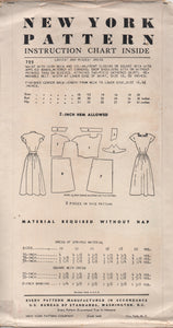 1940's or early 50's New York One Piece Dress with Square or Collar Neckline and Turn-over Flap Cuffs - Bust 32" - No. 725