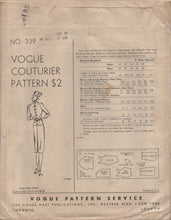 1940's Vogue Couturier One Piece Dress with High Neck Blouse and Two Sleeve Styles - Bust 34" - No. 339