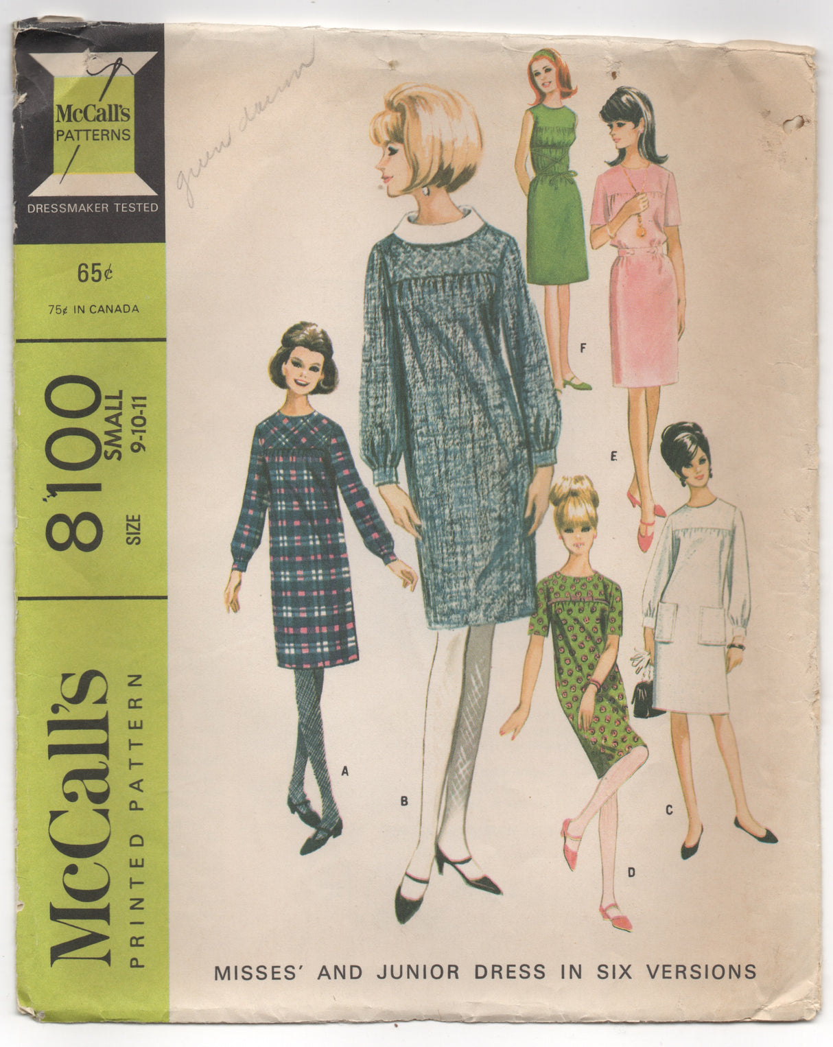 1960's McCall's Straight Hanging Dress in 6 varieties - Bust 30.5-31.5" - No. 8100