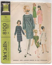 1960's McCall's Straight Hanging Dress in 6 varieties - Bust 30.5-31.5" - No. 8100