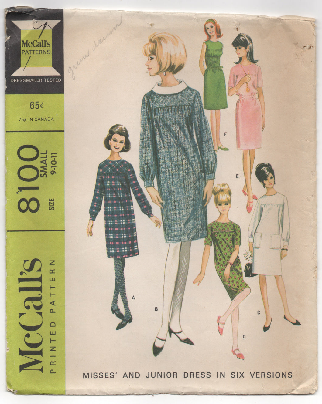 1960's McCall's Straight Hanging Dress in 6 varieties - Bust 30.5-31.5
