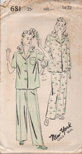 1940's New York Two Piece Pajamas with Two Sleeve styles - Bust 32" - UC/FF - No. 681