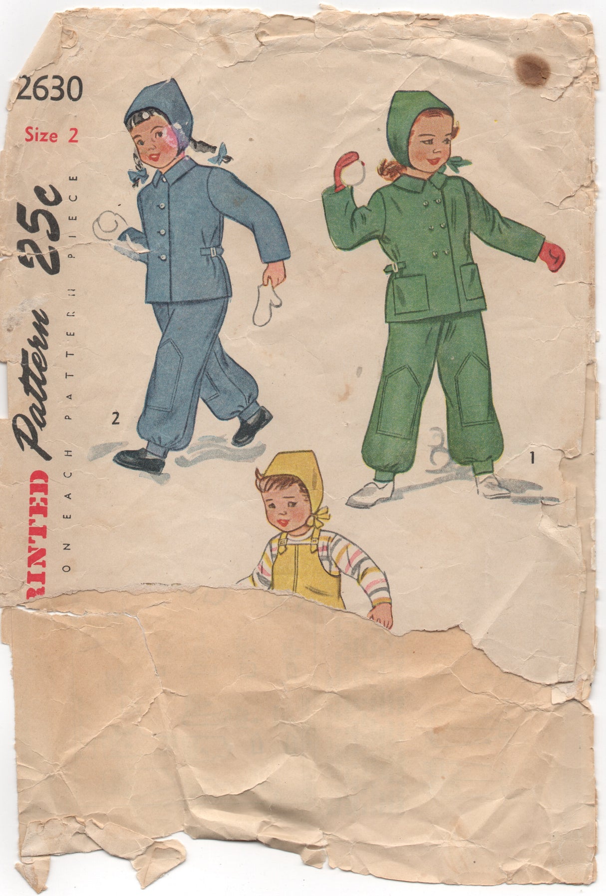 1940's Simplicity Child's Snowsuit and Helmet - 2yrs - No. 2630