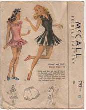1940's McCall Dance Costume with or without ruffles Pattern - Bust 30" - No. 793