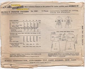 1950's McCall's Shirt Waist Dress with Tab detail at collar - Bust 32" - No. 4081