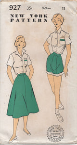 1950's New York Button up Blouse, High Waist Shorts and Skirt - Bust 29" - No. 927