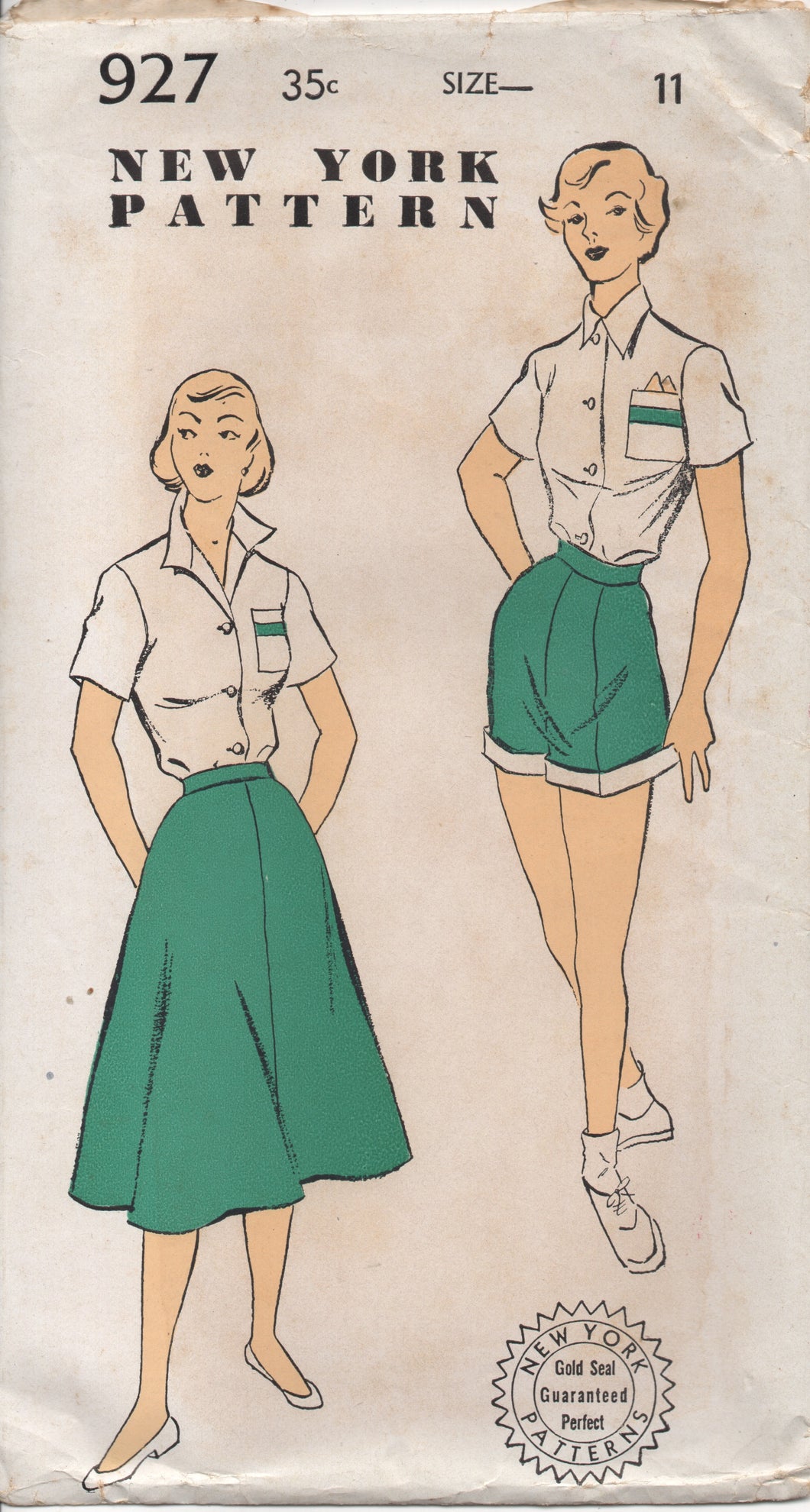 1950's New York Button up Blouse, High Waist Shorts and Skirt - Bust 29
