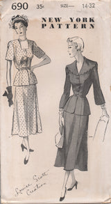 1950's New York Jacket with Scallop Collar or Square Neckline and Six Gore Skirt - Bust 32" - No. 690