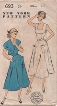 1950's New York One Piece Dress with Large Pockets and Bolero Pattern - Bust 30" - UC/FF - No. 693