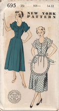 1950's New York One Piece Dress with Scoop Neckline and Half Apron - Bust 32" - No. 695