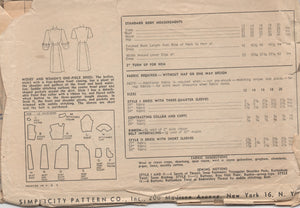 1940’s Simplicity Shirtwaist Dress with detailed pockets and oversized cuffs - Bust 34” - No. 1891