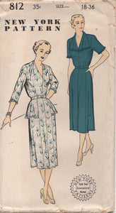1950's New York One Piece Dress with Tucked Shoulder detail and Hip Flare - Bust 36" - UC/FF - No. 812