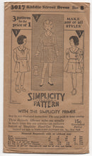 1930's Simplicity Girl's One Piece Cross-Over Front Dress with 3 Sleeves - Breast 26" - No. 3017