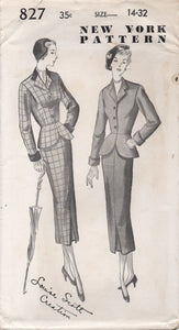 1950's New York Two Piece Suit with Peplum and Fitted Skirt - Bust 32" - No. 827