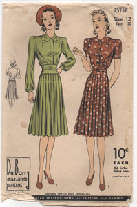 1940's DuBarry One Piece Dress with Defined waistband and pleated skirt - Bust 30" - No. 2573