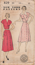 1950's New York One Piece Dress with Crossover Button Front and Patch Pocket - Bust 28" - No. 829