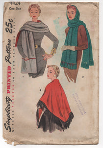 1940's Simplicity Rectangular and Triangular Stole Pattern - One Size - No. 4424