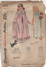 1940's Simplicity Girl's Peignoir Nightgown - Breast 23" - UC/FF - No. 2250