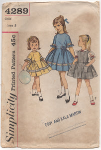 1960's Simplicity Girl's One Piece Dress with Tie Sash Pattern - Chest 22" - No. 4289