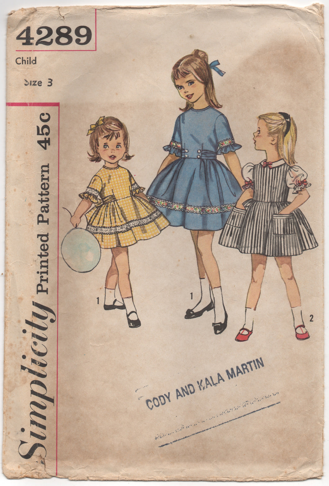 1960's Simplicity Girl's One Piece Dress with Tie Sash Pattern - Chest 22