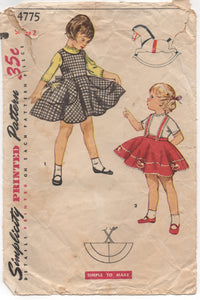 1950's Simplicity Girl's Circle Skirt with Suspenders, or One Piece Dress Pattern - Bust 21" - No. 4775