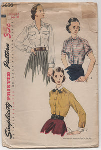 1950's Simplicity Button-Up Shirt with softly gathered shoulders - Bust 30" - No. 3656