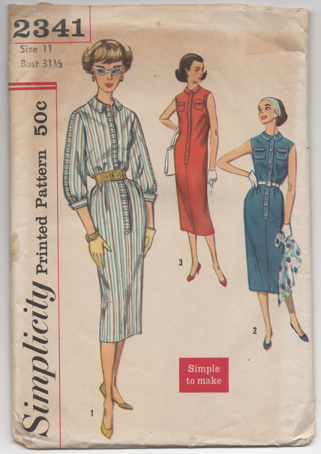 1950's Simplicity Shift dress - Bust 31.5