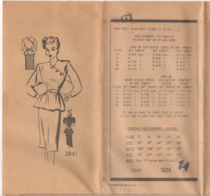 1940's Mail Order Two Piece Dress with Scallop Crossover and Peplum - Bust 32" - UC/FF - No. 3841