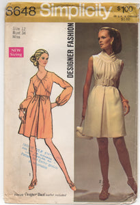 1960's Simplicity Designer One Piece Dress with Surplice Collar Pattern - Bust 34" - No. 8648