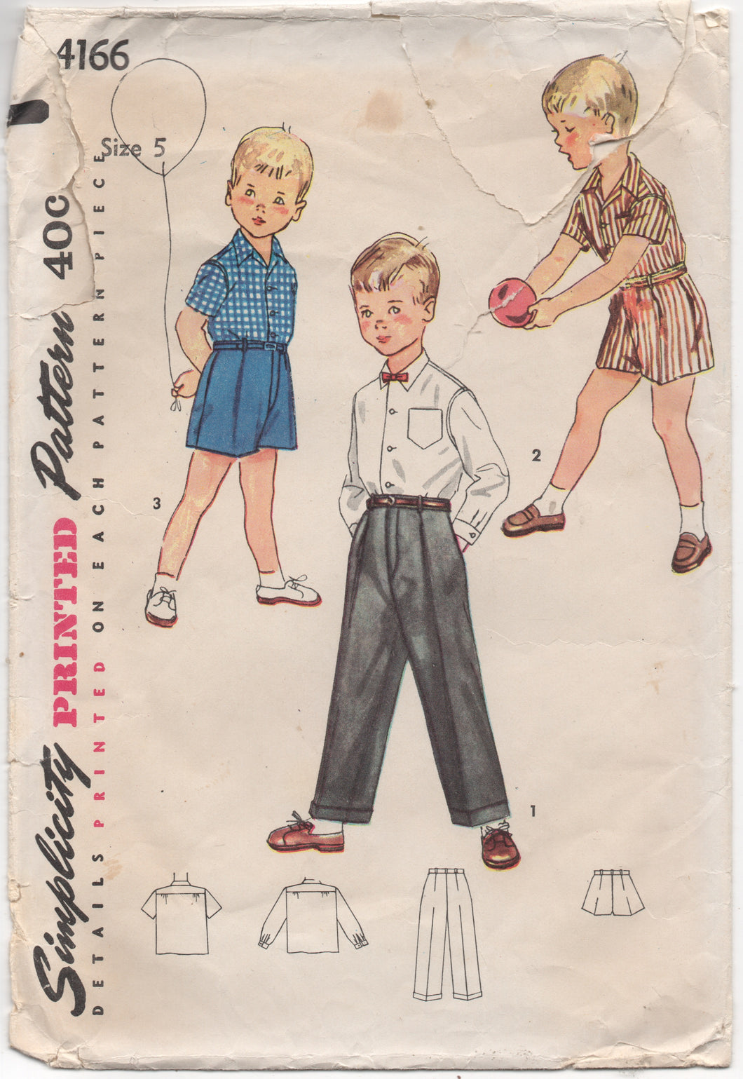 1950’s Simplicity Button up Shirt, Pants and Shorts - Chest 23.5” - No. 4166