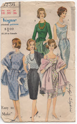 1960's Vogue One Piece Fitted Dress and Stole Pattern - Bust 34" - No. 5236