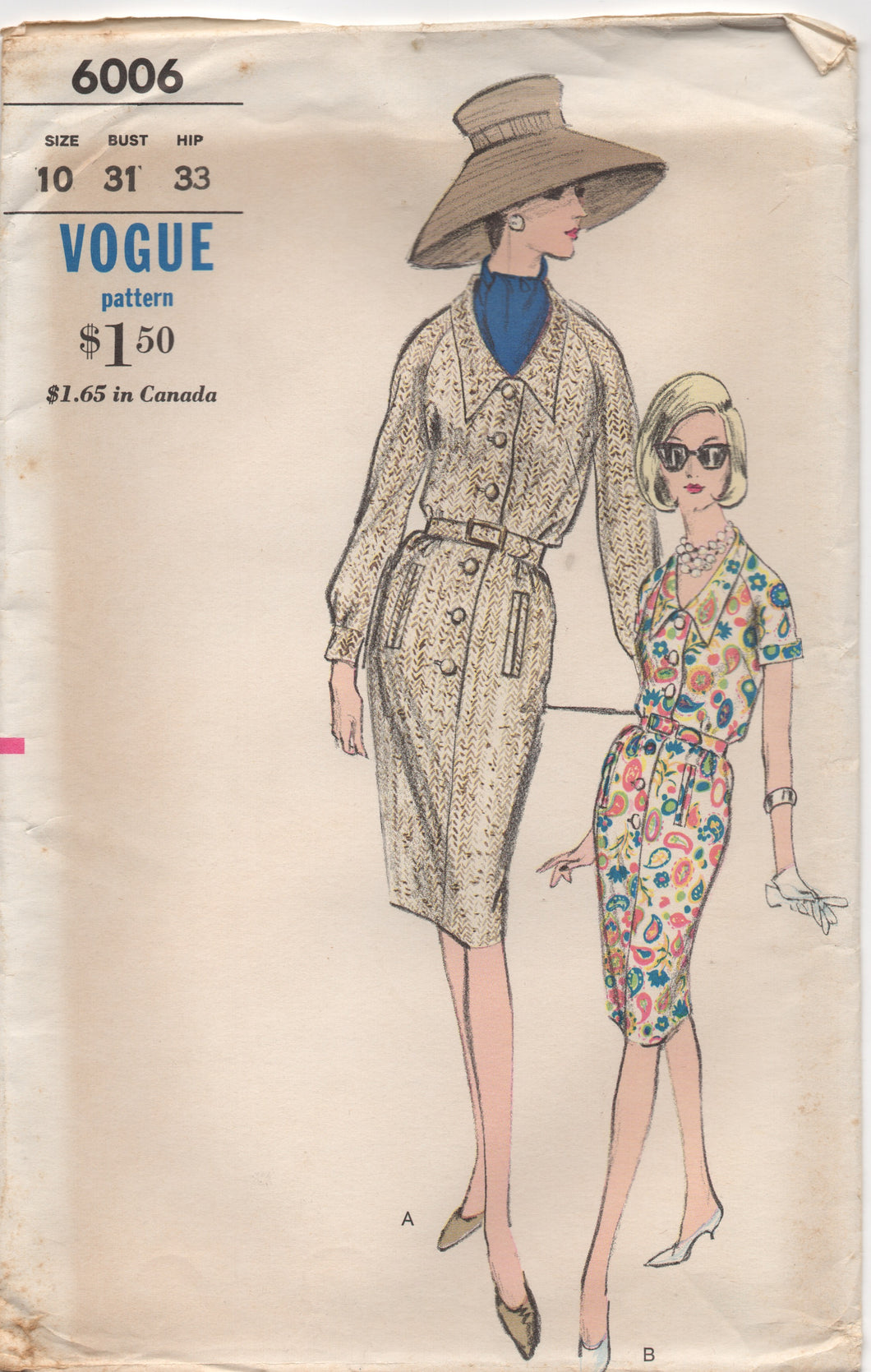 1960's Vogue Shirtwaist Dress with Pockets - Bust 31