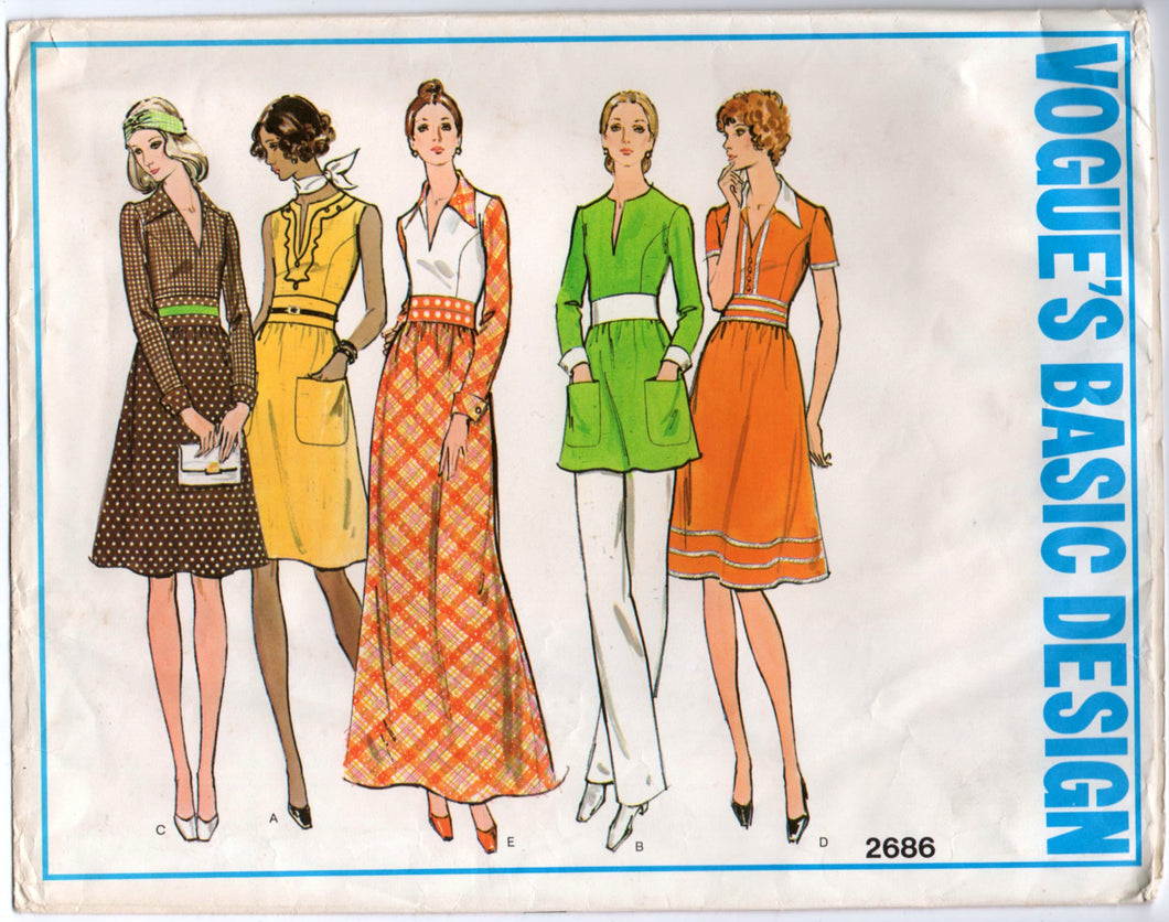 1970's Vogue Basic Design Dress, Tunic and Pant Pattern - Bust 32.5