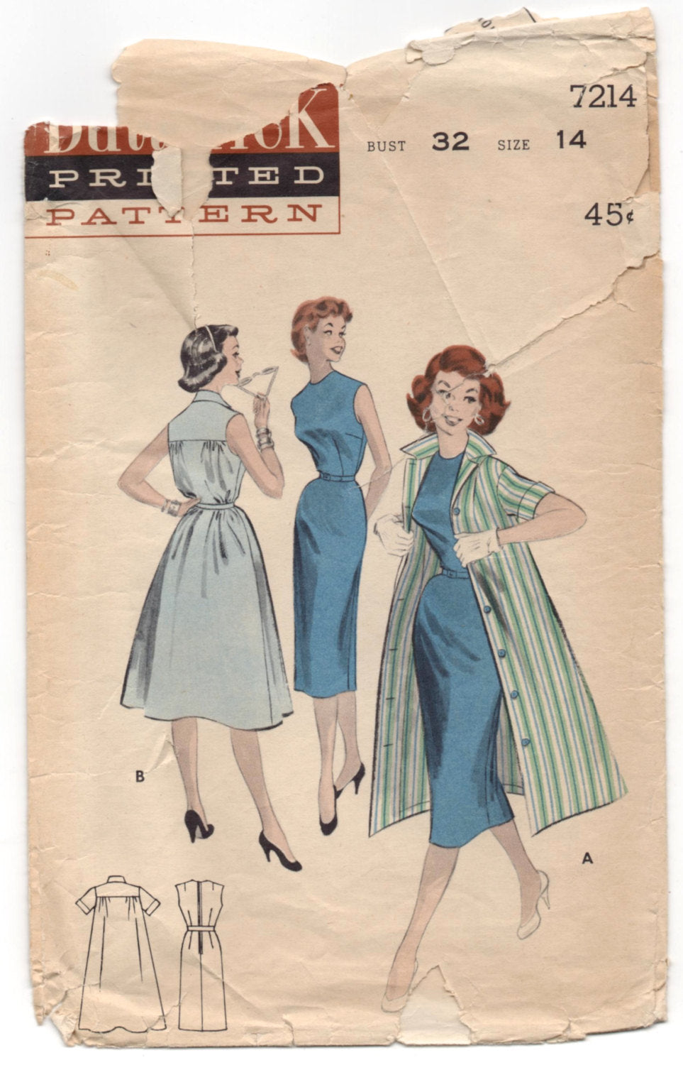 1950's Butterick One-Piece Dress and Coat pattern - Bust 32