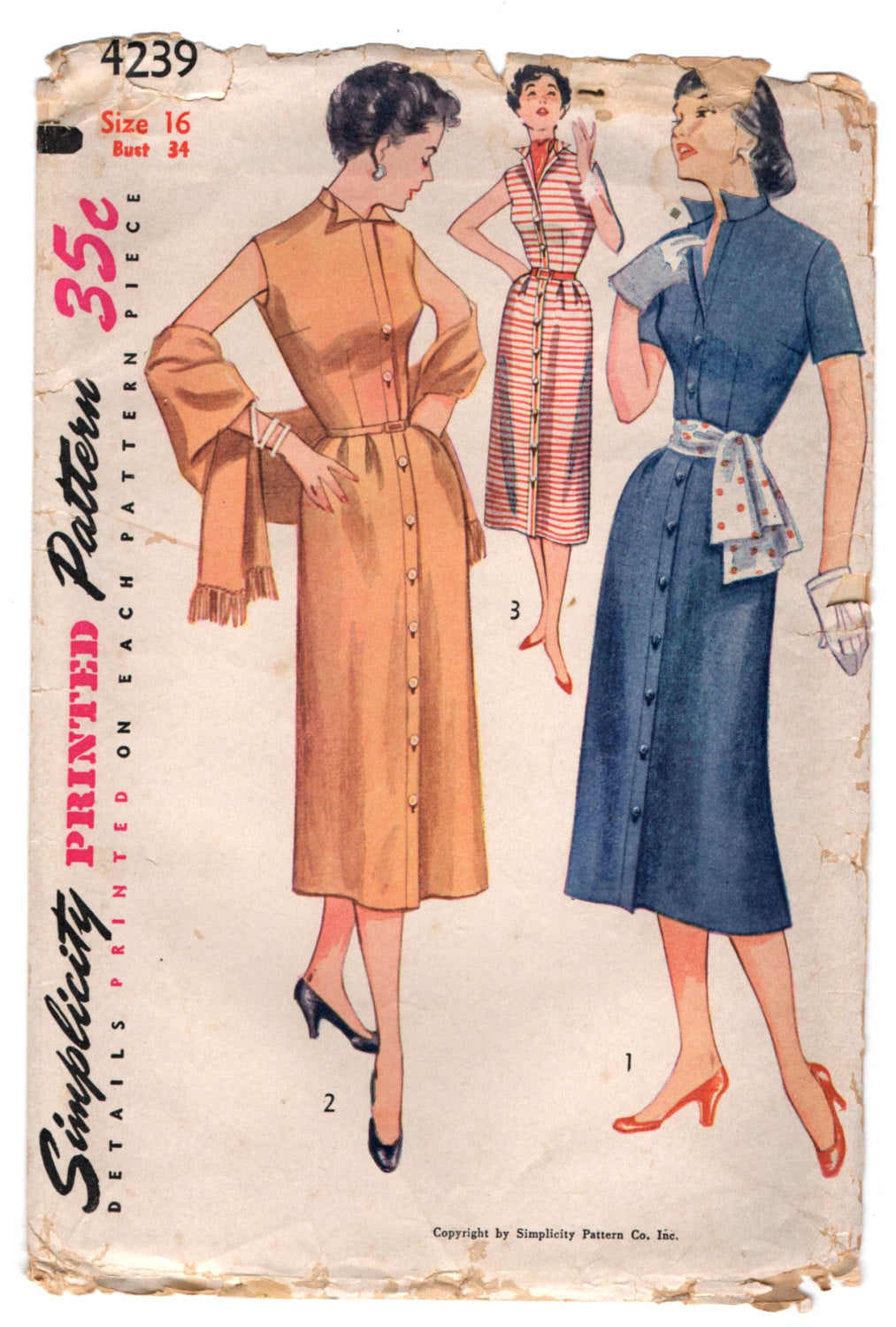 1950's Simplicity One Piece Dress and Stole pattern - Bust 34