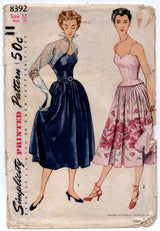 1950's Simplicity Cocktail Dress with or without drop waist and Bolero pattern - Bust 30" - No. 8392