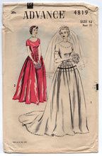 1950's Advance Wedding Dress with Scooped Scallop Neckline and Glove pattern - Bust 30" - No. 4819
