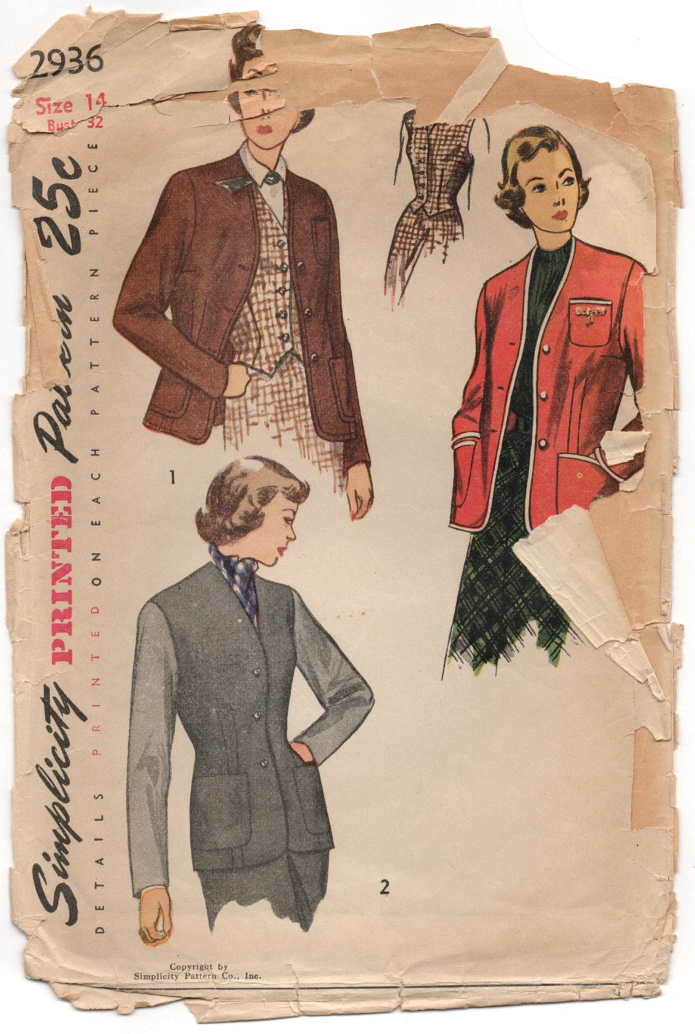 1940's Simplicity Jacket and Vest pattern - Bust 32