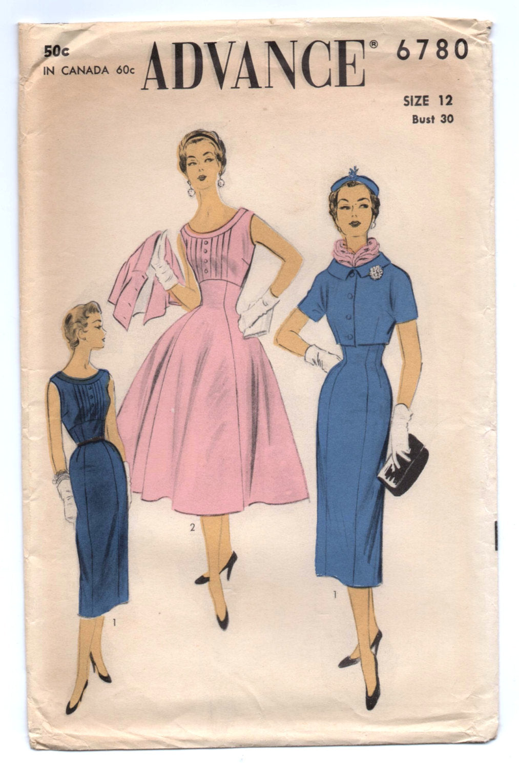 1950's Advance One-Piece Dress and Bolero Pattern - Bust 30" - UC/FF - No. 6780