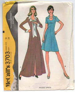1970's McCall's Maxi and Short Dress - Bust 34" - No. 3703