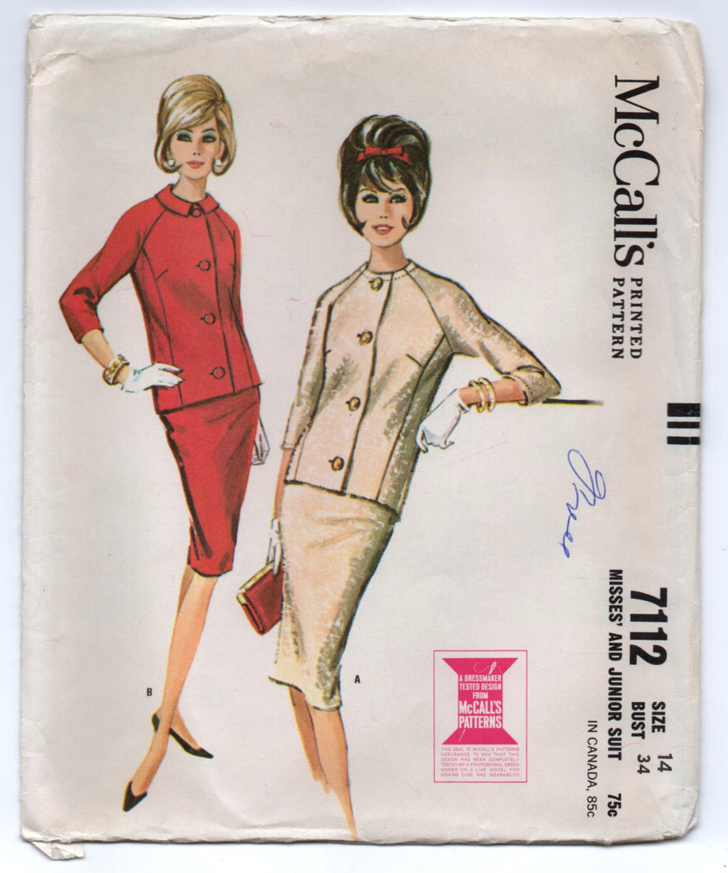 1960's McCall's Two-Piece Suit Pattern - Bust 34