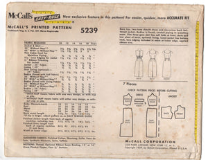 1950's McCall's Cocktail Dress with Sleeveless Jacket pattern - Bust 31" - No. 5239